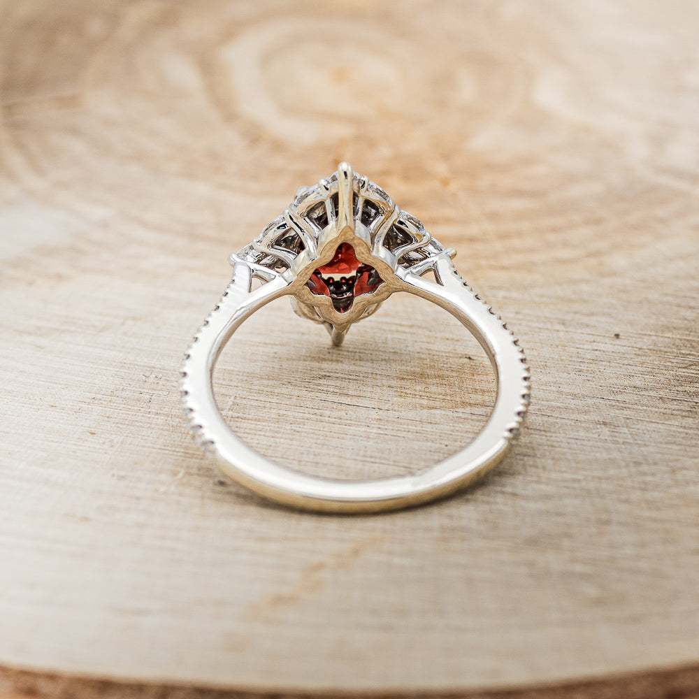 "North Star" - Oval Garnet Engagement Ring With Diamond Halo & Accents
