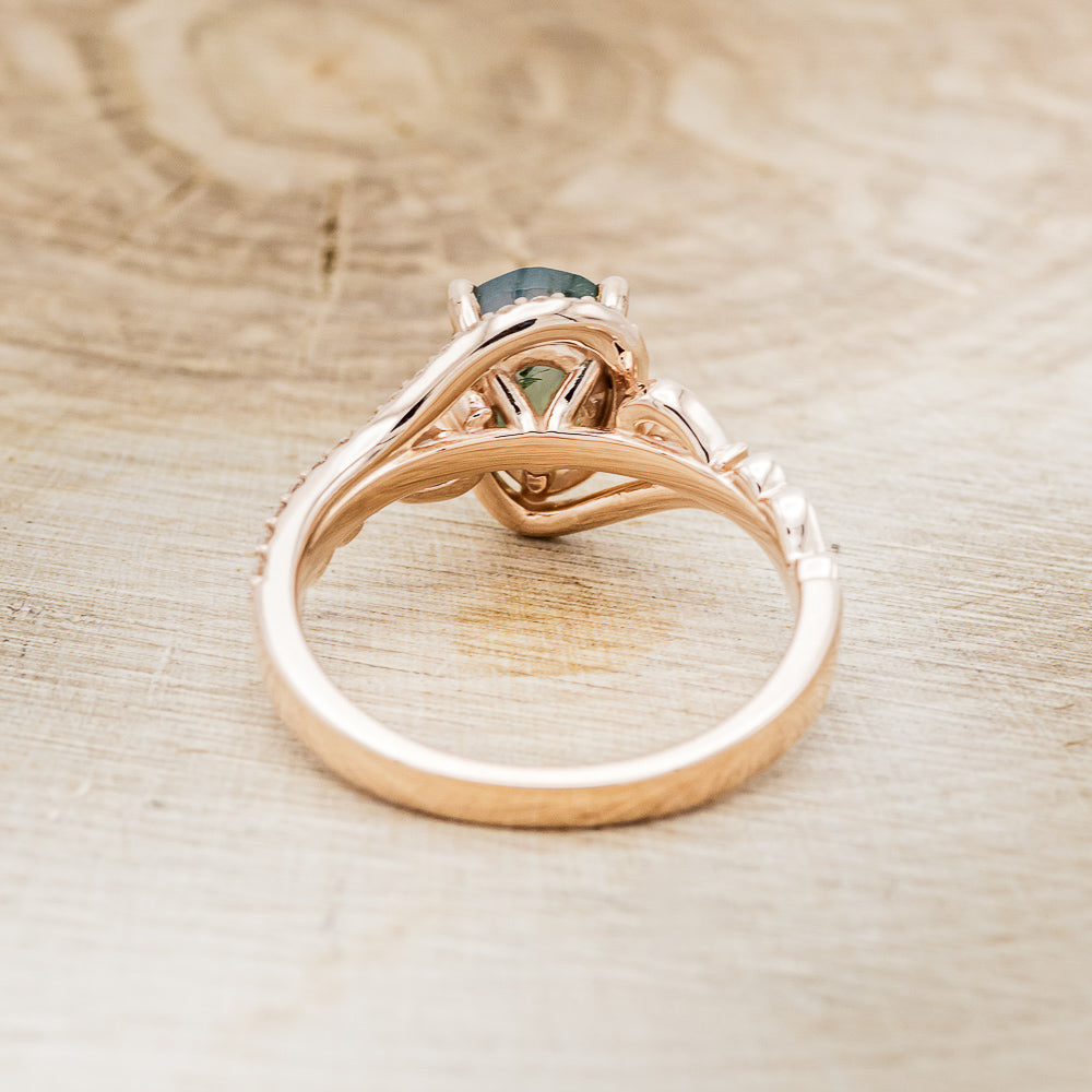 "Scarlet" - Pear Cut Moss Agate Engagement Ring With Diamond Accents