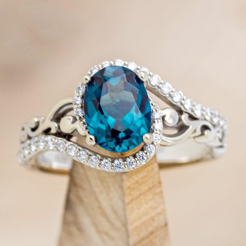 "Scarlet" - Oval Cut Lab-Grown Alexandrite Engagement Ring With Diamond Accents