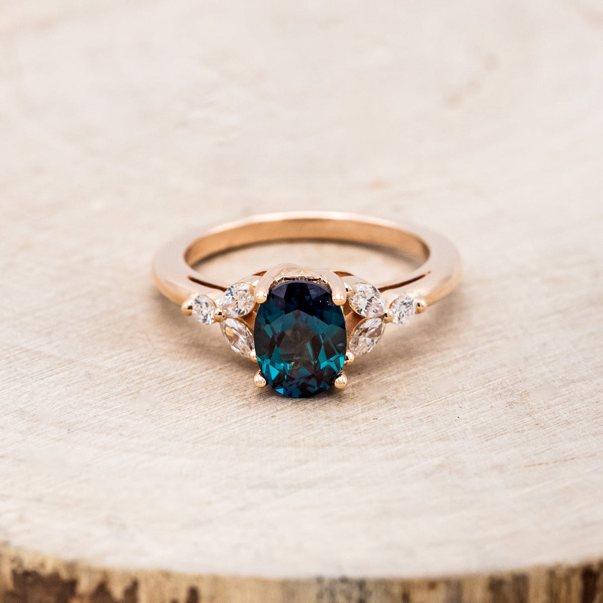 "Blossom" - Oval Cut Lab-Grown Alexandrite Engagement Ring With Diamond Accents