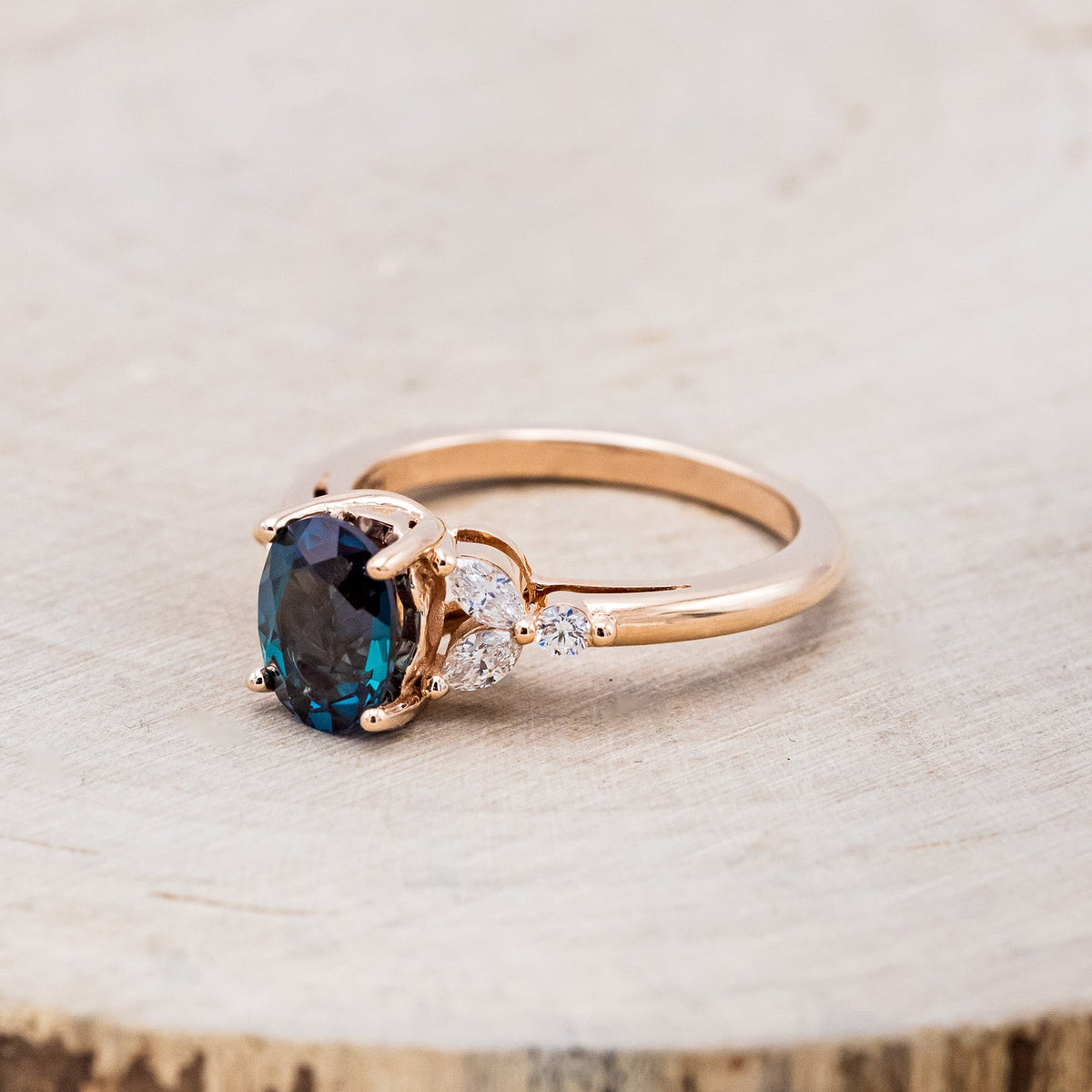 "Blossom" - Oval Cut Lab-Grown Alexandrite Engagement Ring With Diamond Accents