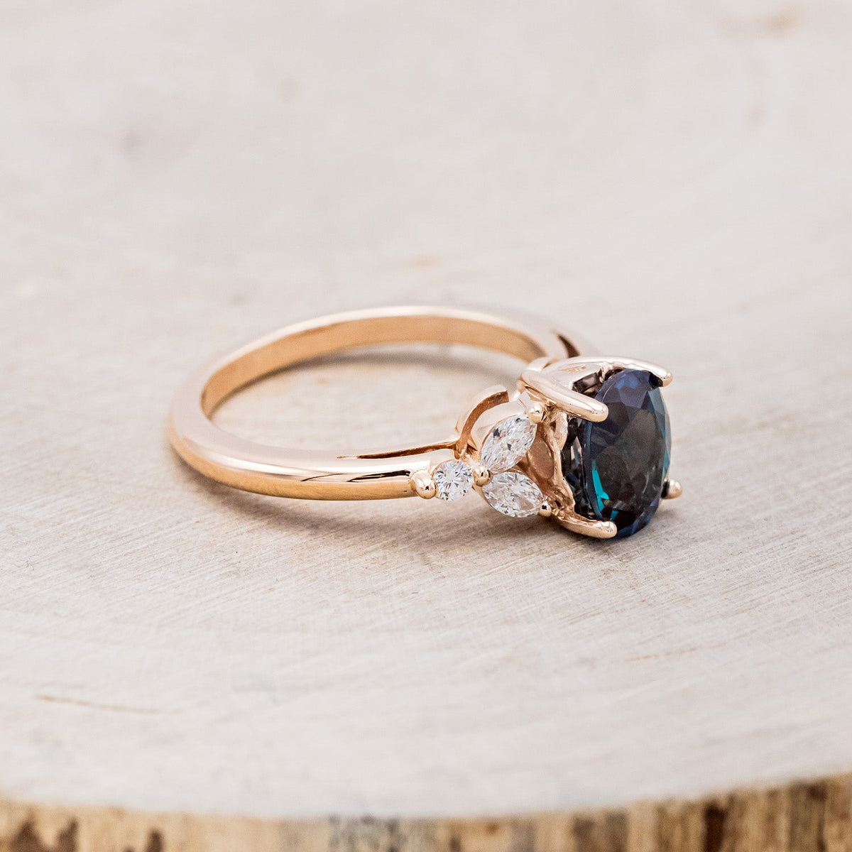 "Blossom" - Oval Cut Lab-Grown Alexandrite Engagement Ring With Diamond Accents