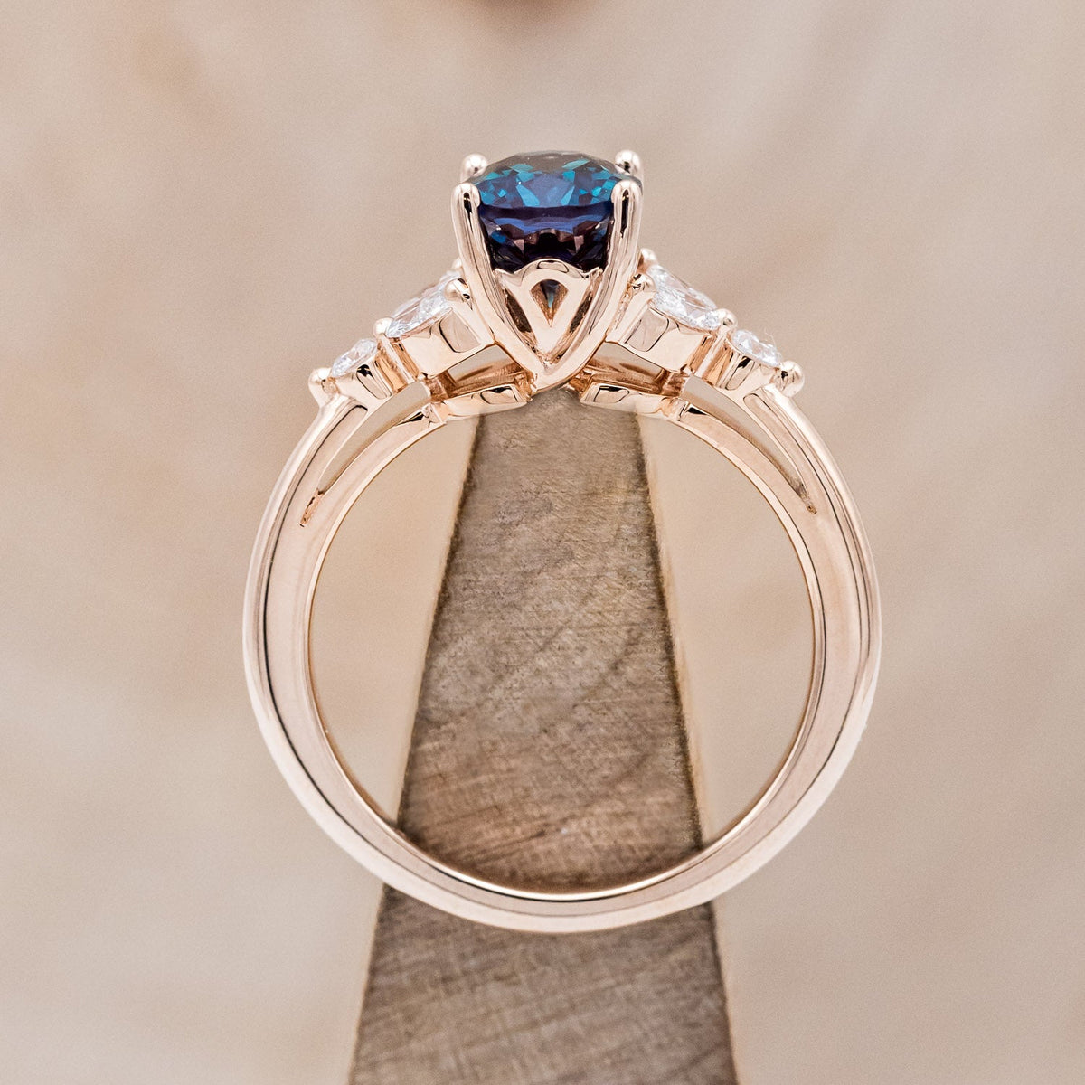 "Blossom" - Oval Cut Lab-Grown Alexandrite Engagement Ring With Diamond Accents
