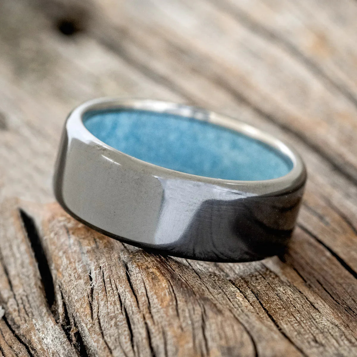 "Hyperion" - Turquoise Lined Wedding Band - Black Zirconium (8mm) - Size 9 1/2