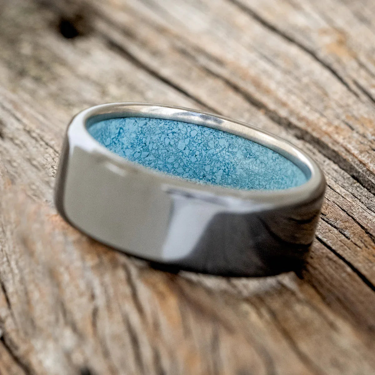 "Hyperion" - Turquoise Lined Wedding Band - Black Zirconium (8mm) - Size 9 1/2