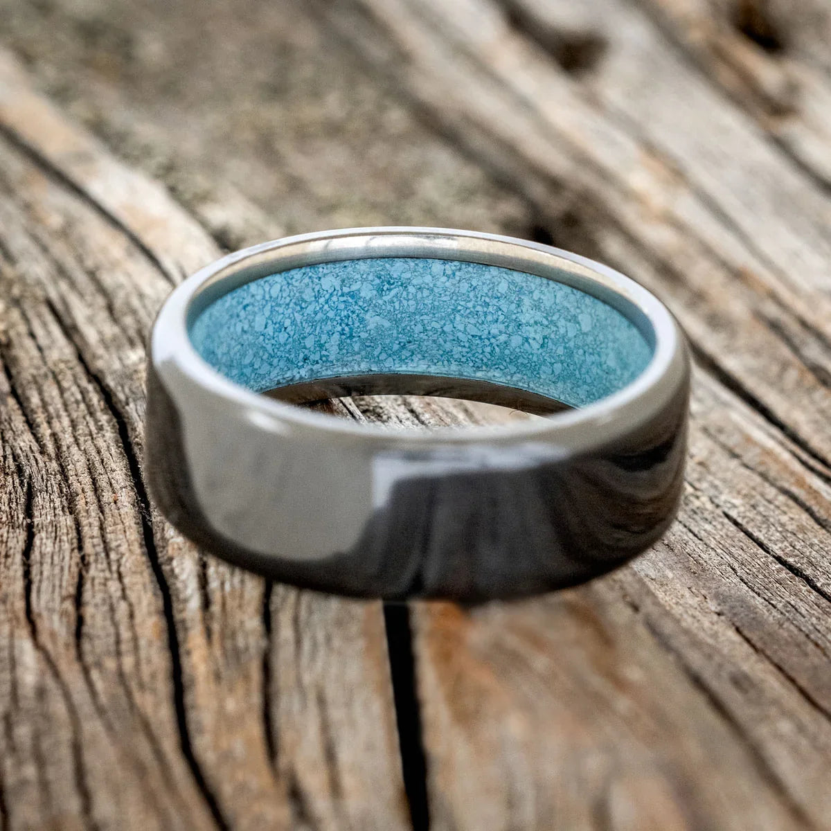 "Hyperion" - Turquoise Lined Wedding Band - Black Zirconium (8mm) - Size 9 1/2