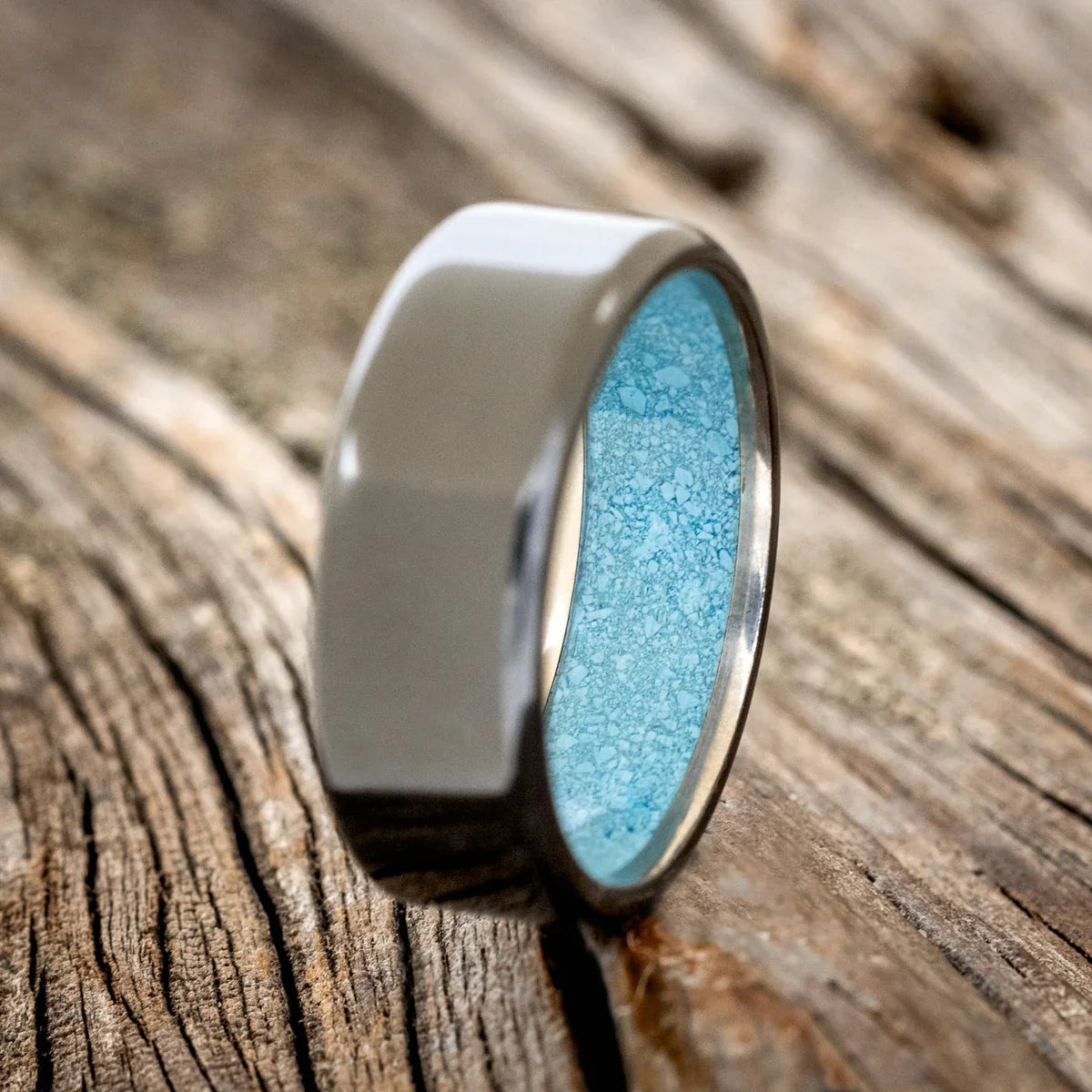 "Hyperion" - Turquoise Lined Wedding Band - Black Zirconium (8mm) - Size 9 1/2