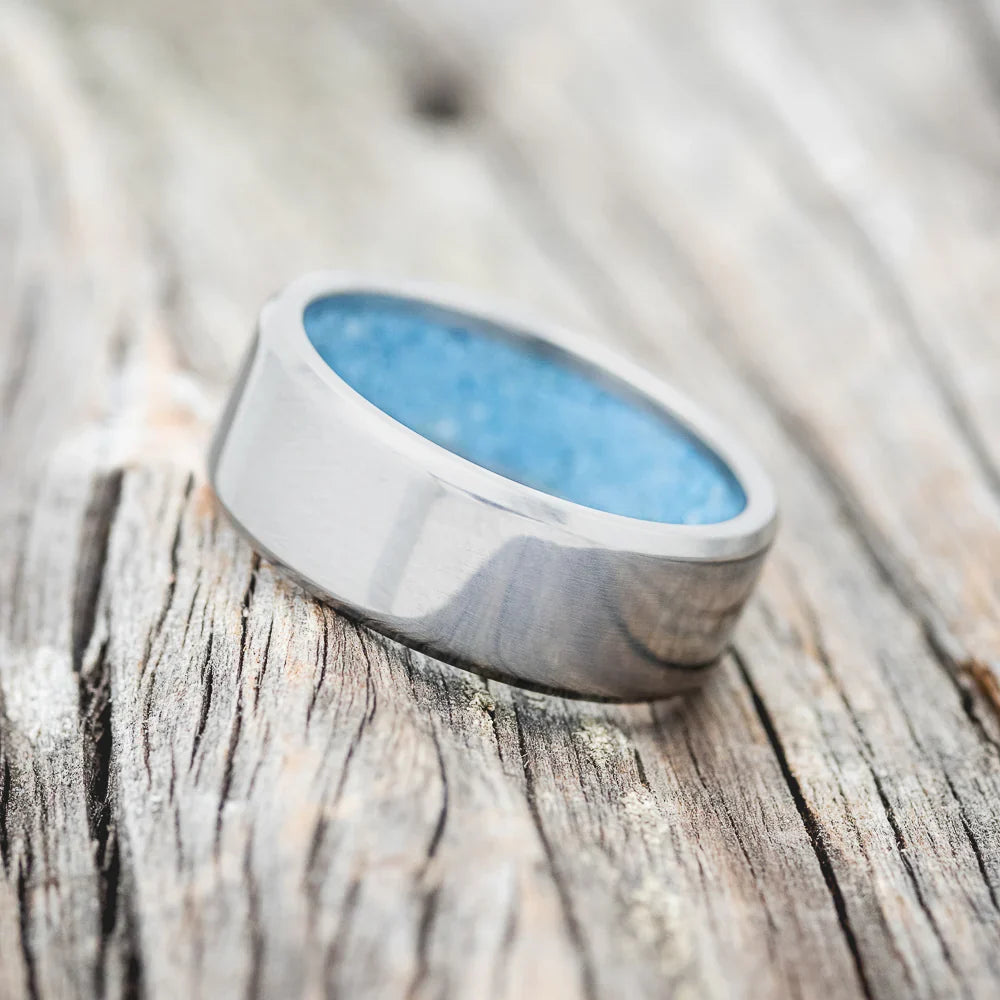 "Hyperion" - Turquoise Lined Wedding Band - Titanium (8mm) - Size 12 1/2
