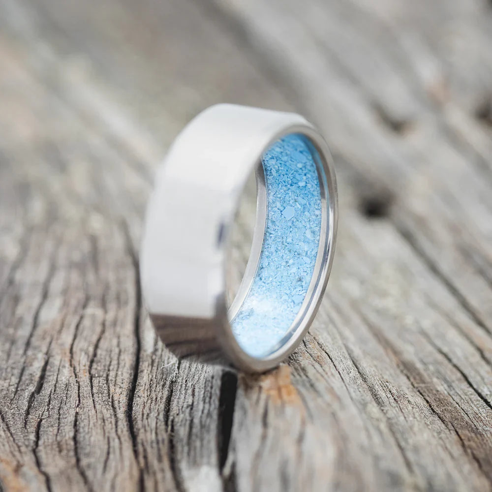 "Hyperion" - Turquoise Lined Wedding Band - Titanium (8mm) - Size 12 1/2