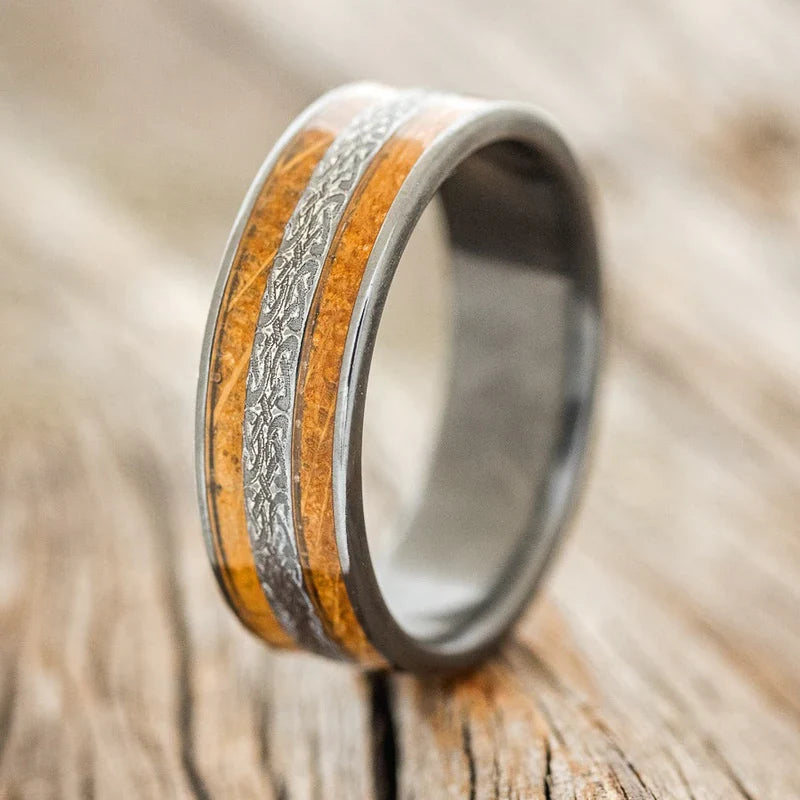 "Ryder" - Celtic Love Knot Engraved Whiskey Barrel Oak Wedding Ring - Black Zirconium (8mm) - Size 10