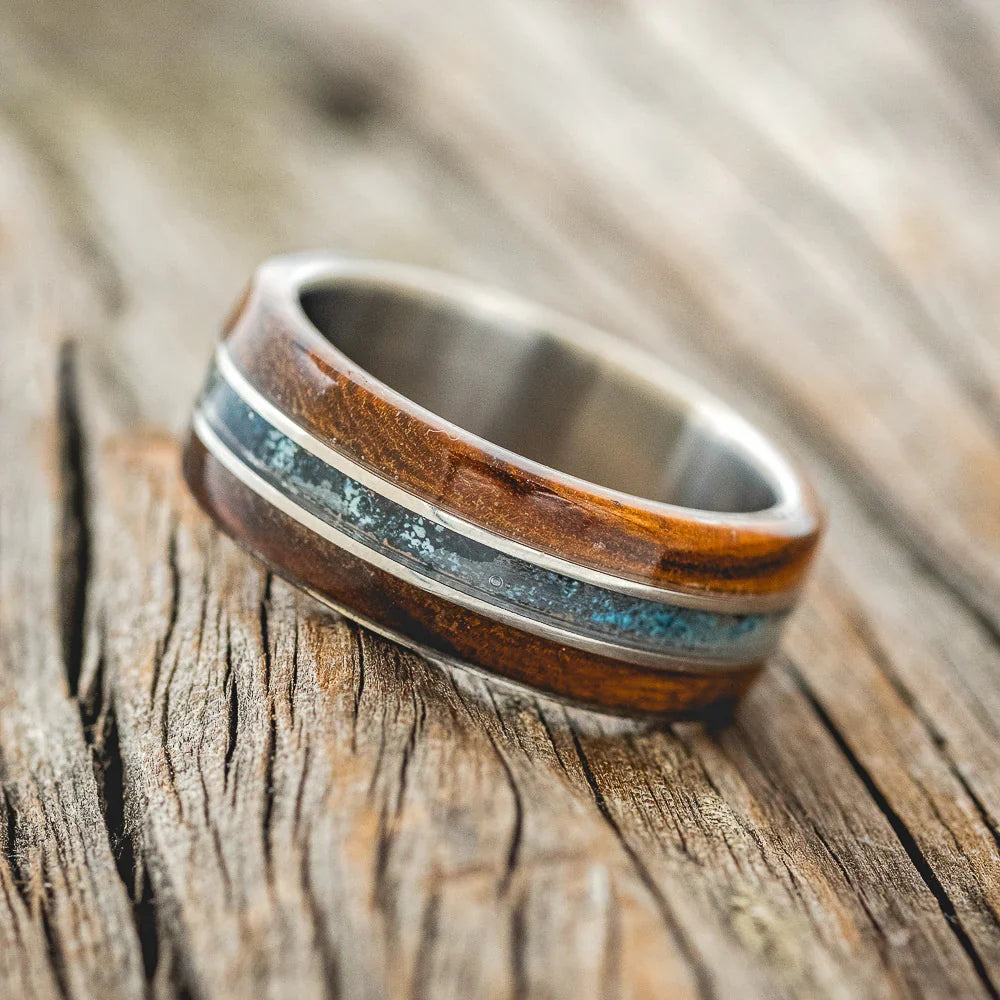"Glen" - Ironwood & Patina Copper Wedding Band - Titanium (8mm) - Size 7 3/4