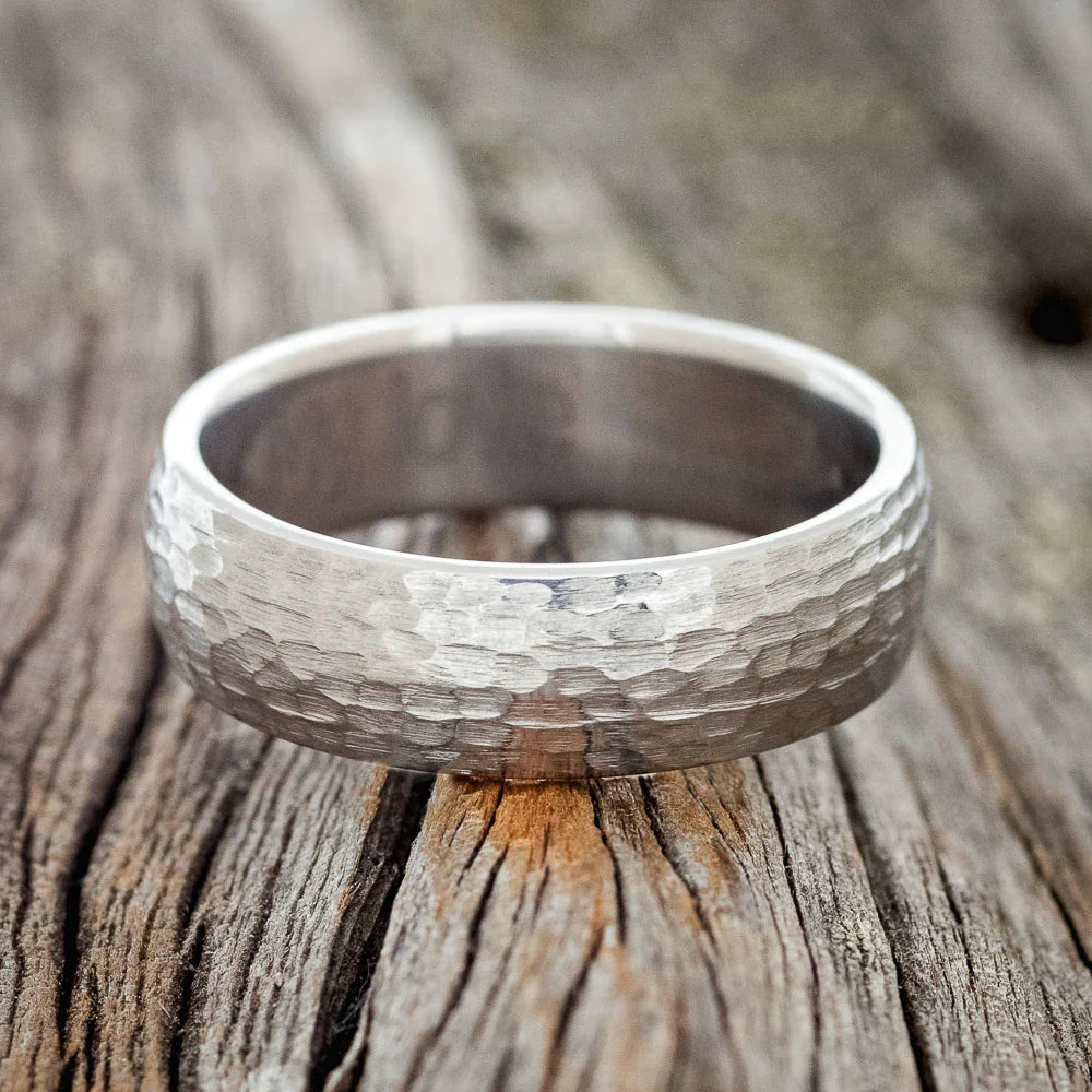 Domed Profile Wedding Band With Hammered Finish - Titanium (6mm) - Size 10