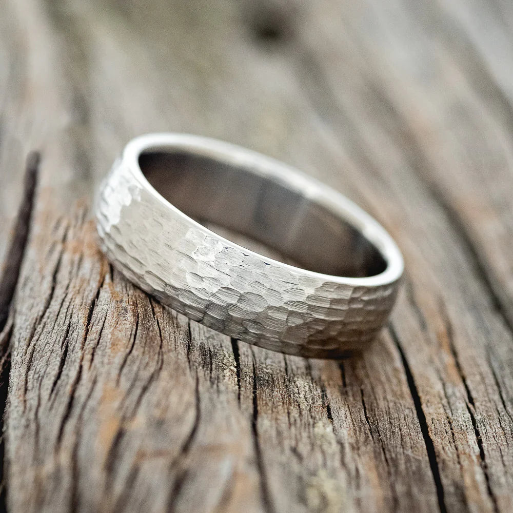Domed Profile Wedding Band With Hammered Finish - Titanium (6mm) - Size 10