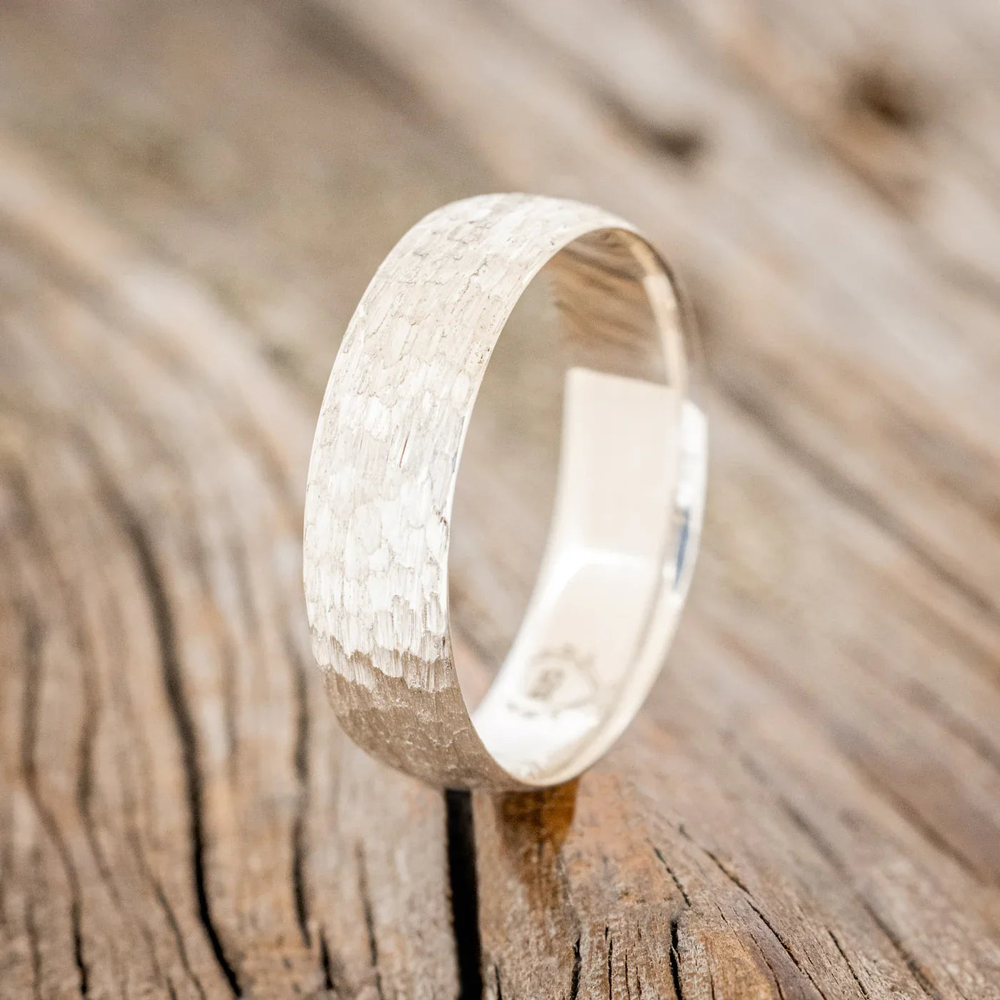 Domed Profile Wedding Band With Hammered Finish - Silver (6mm) - Size 10