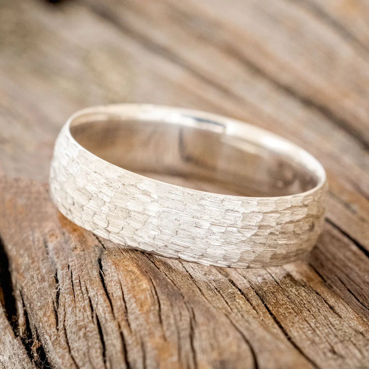 Domed Profile Wedding Band With Hammered Finish - Silver (6mm) - Size 10