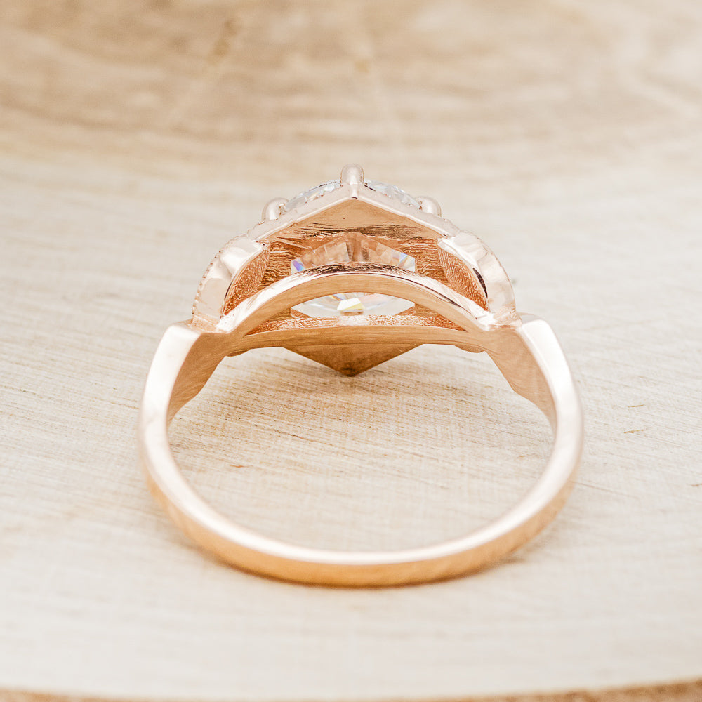 "Lucy In The Sky" - Round Cut Moissanite Engagement Ring With Diamonds, Turquoise Inlays & A Diamond Tracer