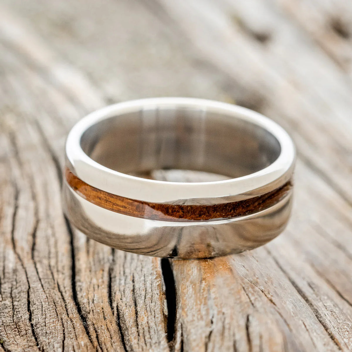 "Vertigo" - Offset Koa Wood Wedding Band - Titanium (8mm) - Size 8 3/4