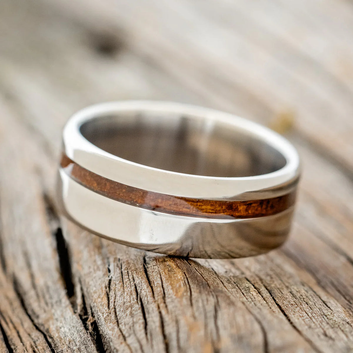 "Vertigo" - Offset Koa Wood Wedding Band - Titanium (8mm) - Size 8 3/4