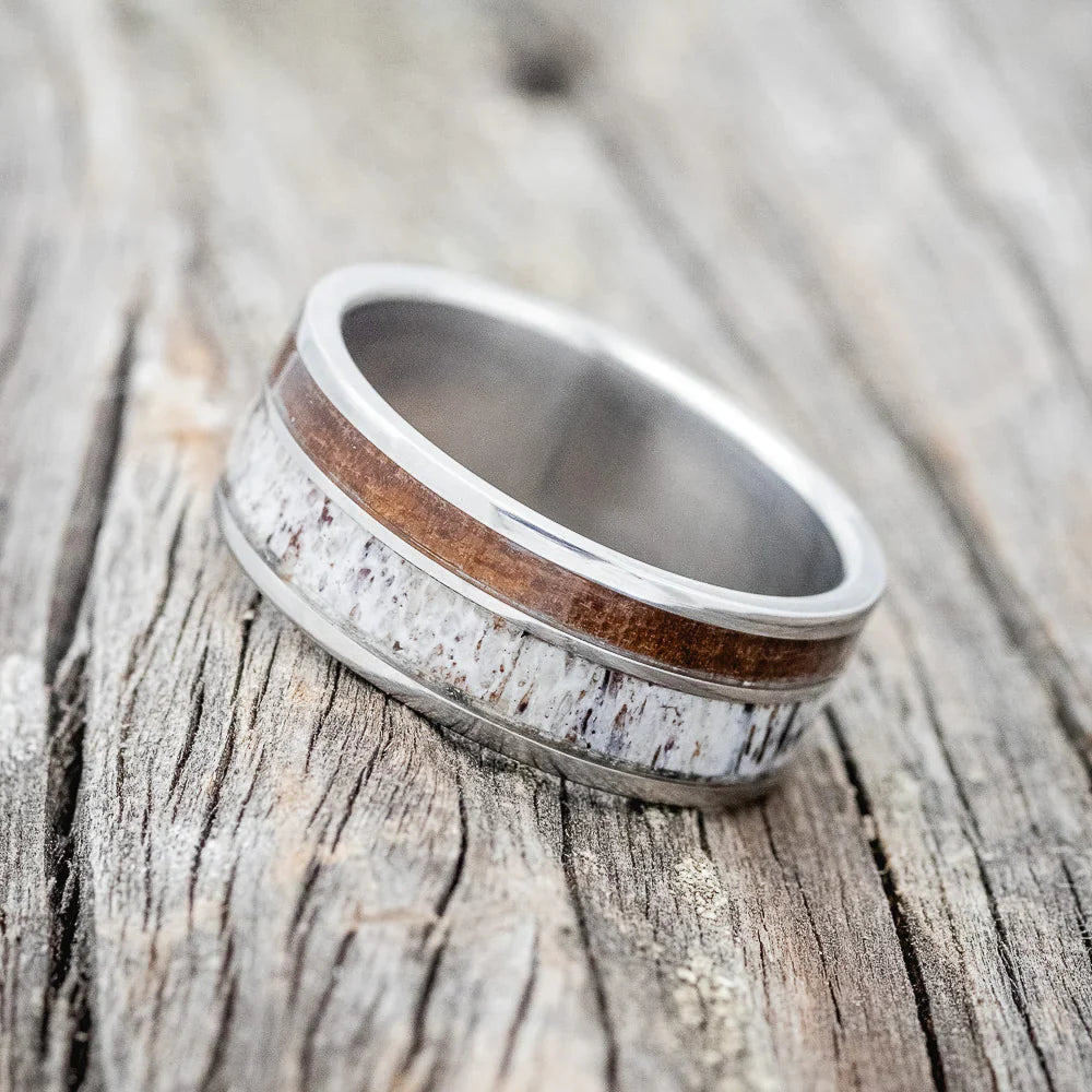 "Raptor" - Ironwood & Antler Wedding Band - Titanium (8mm) - Size 13