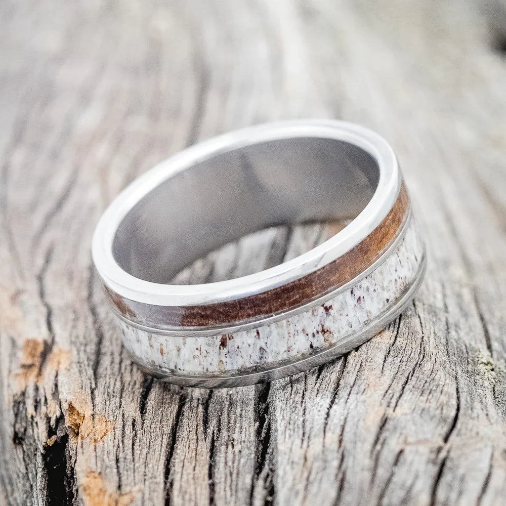 "Raptor" - Ironwood & Antler Wedding Band - Titanium (8mm) - Size 13