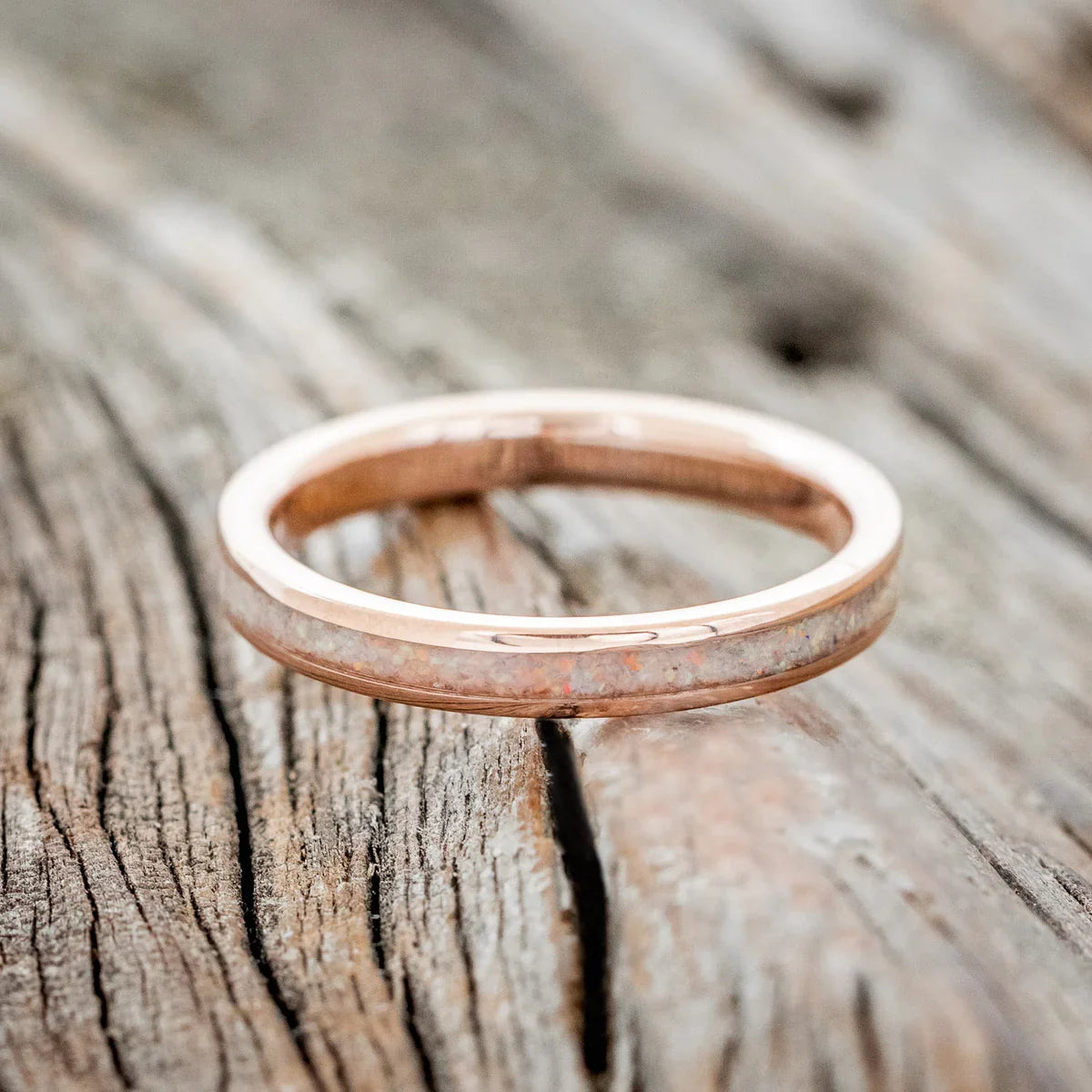 "Eterna" - Fire & Ice Opal Stacking Band - 14K Rose Gold (3mm) - Size 5 1/2
