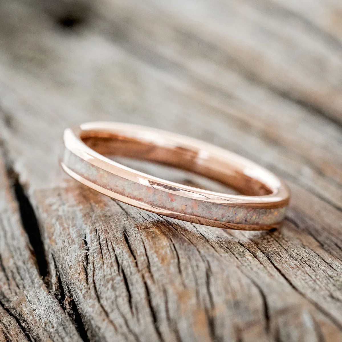 "Eterna" - Fire & Ice Opal Stacking Band - 14K Rose Gold (3mm) - Size 5 1/2