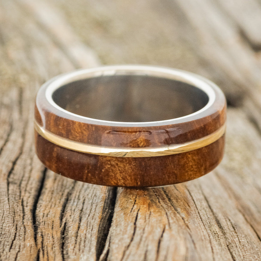 "Golden" - Redwood & 14K Gold Inlay Wedding Band