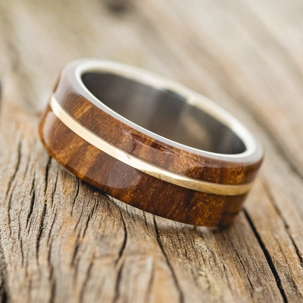 "Golden" - Redwood & 14K Gold Inlay Wedding Band