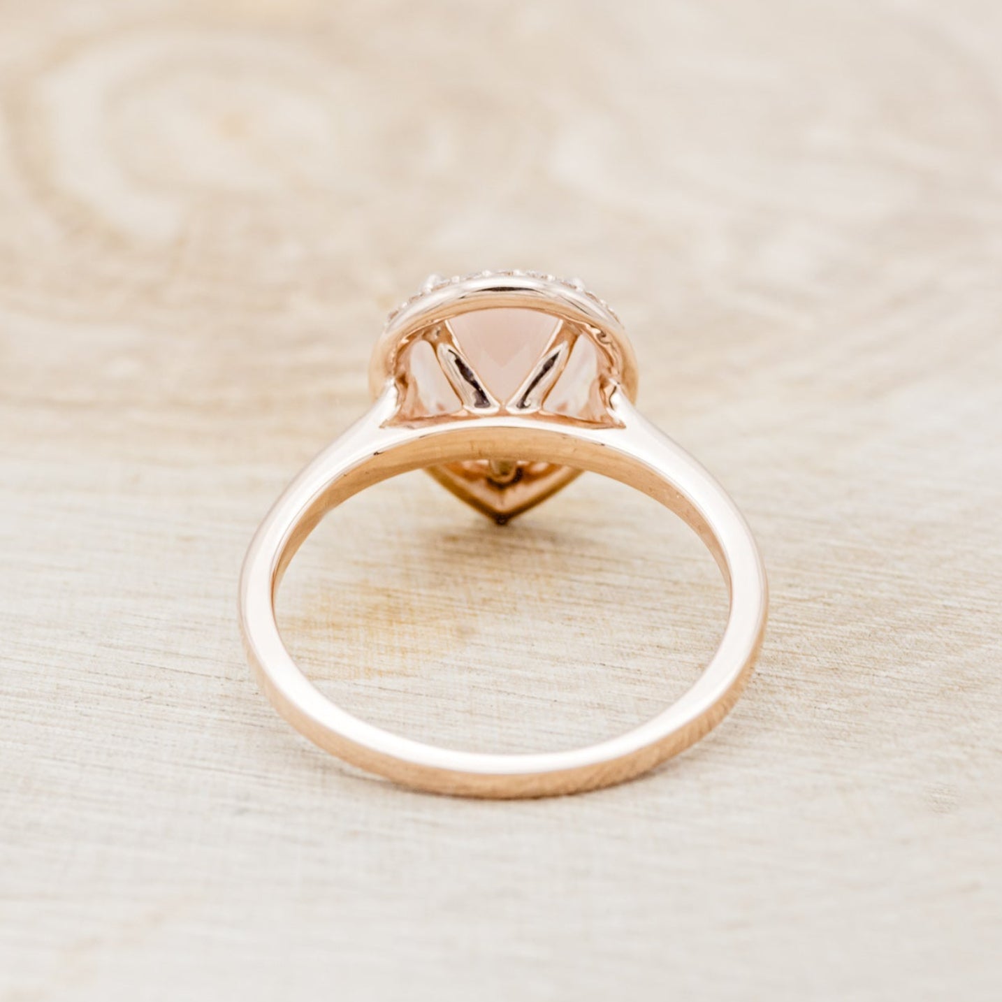"Clariss" - Pear Cut Rose Quartz Engagement Ring With Diamond Halo