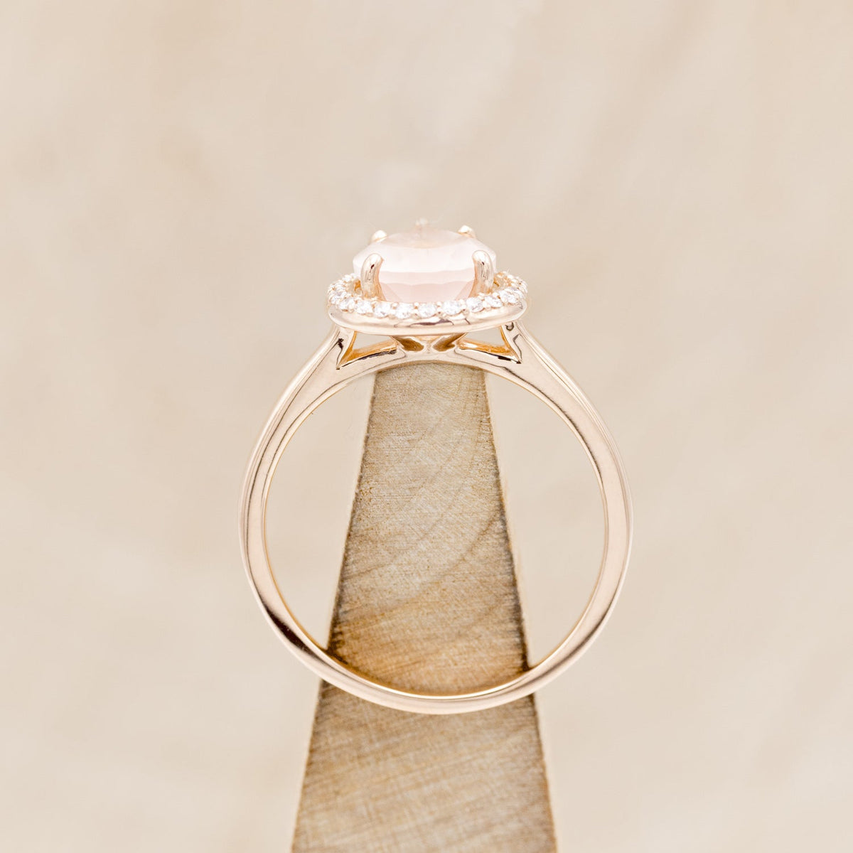 "Clariss" - Pear Cut Rose Quartz Engagement Ring With Diamond Halo
