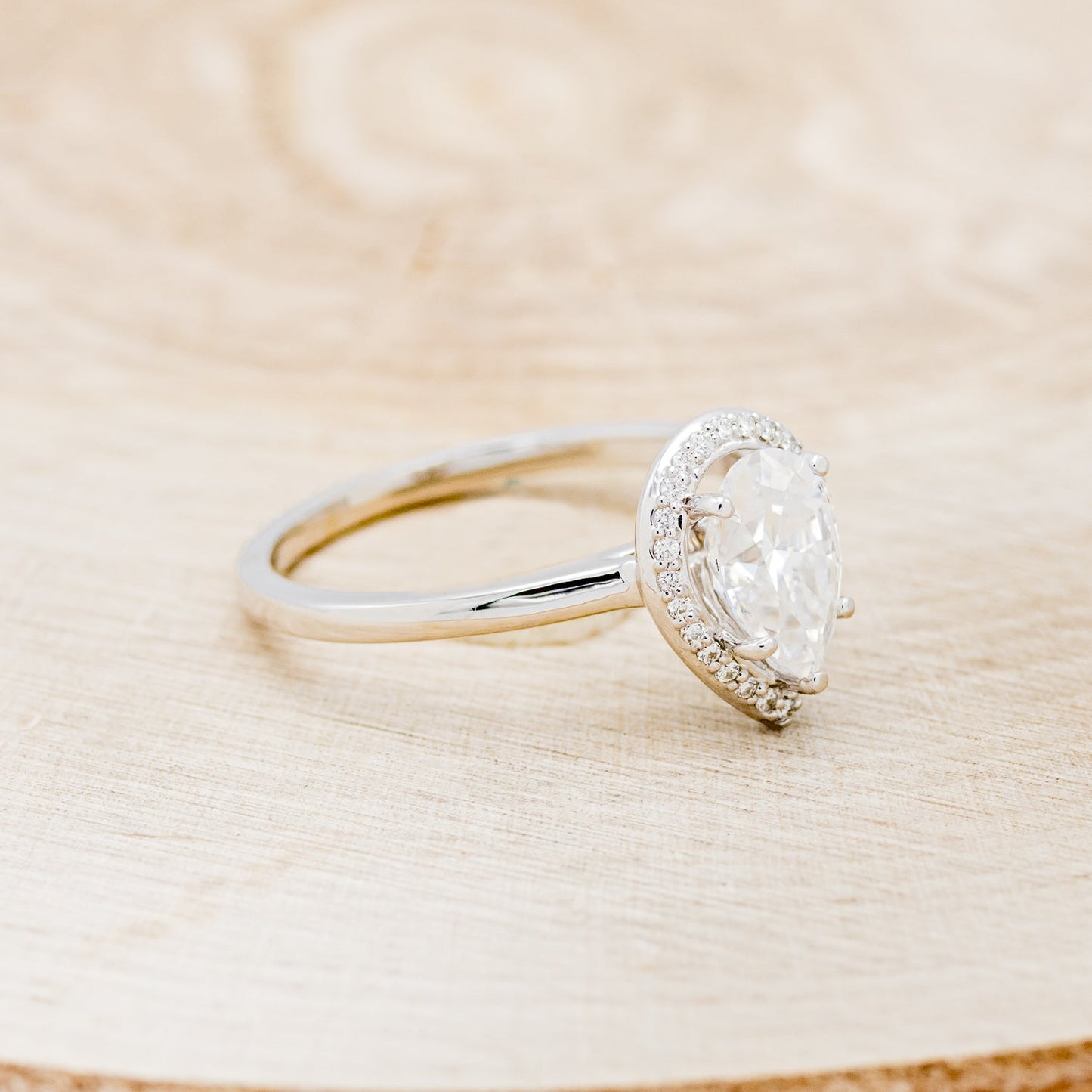"Clariss" - Pear Cut Moissanite Engagement Ring With Diamond Halo