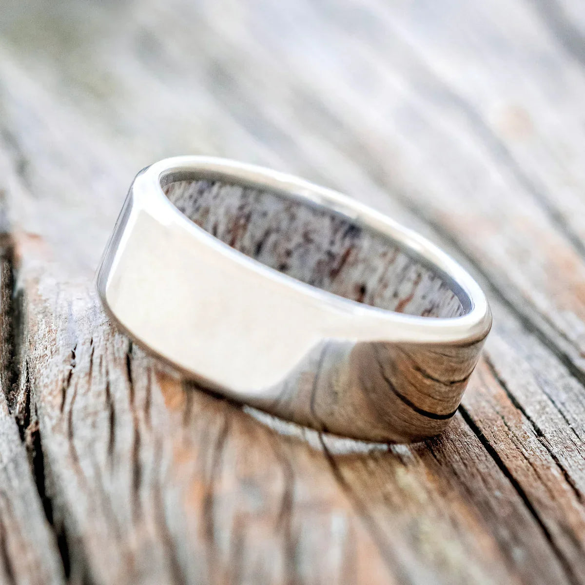 "Hyperion" - Antler Lined Wedding Band - Titanium (8mm) - Size 9 1/2