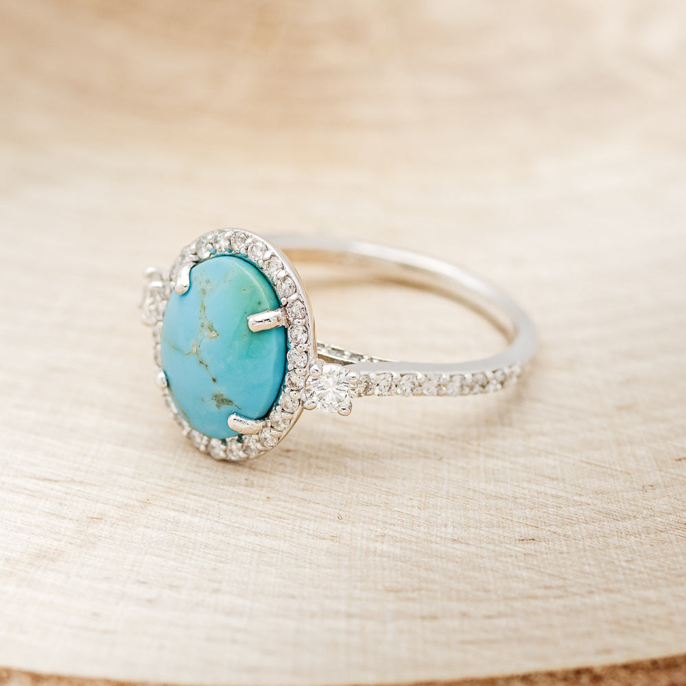 "KB" - Oval Turquoise Engagement Ring With Diamond Halo & Accents - Ready To Ship