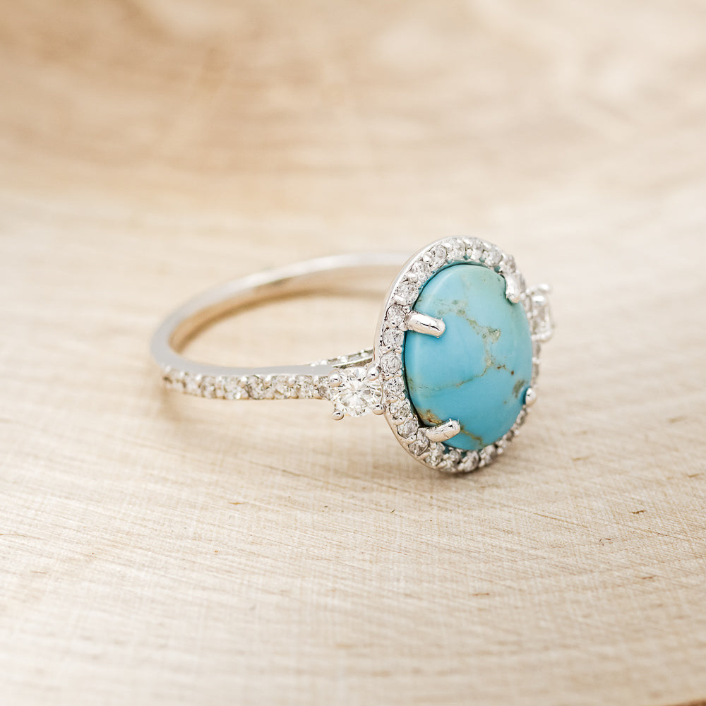 "KB" - Oval Turquoise Engagement Ring With Diamond Halo & Accents - Ready To Ship