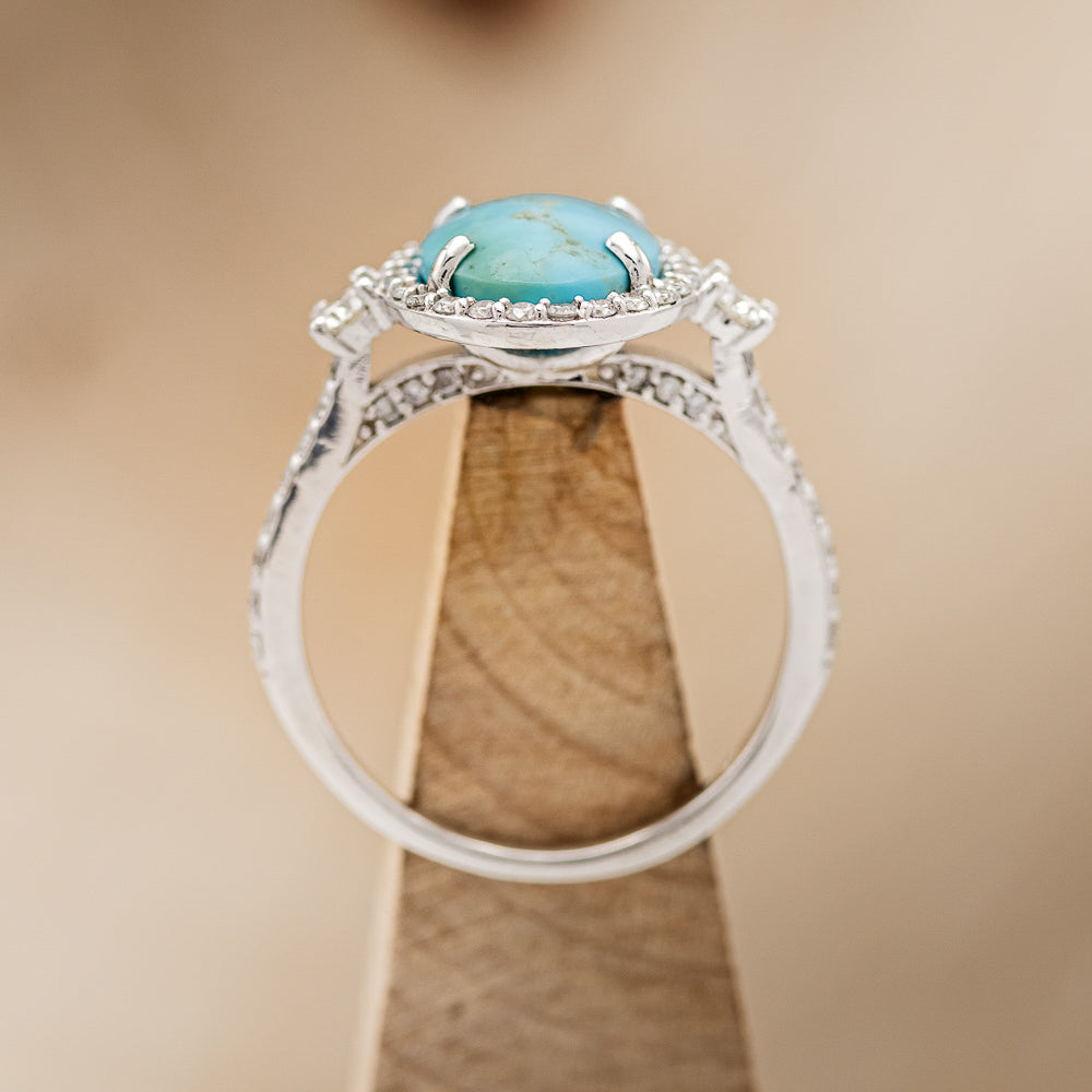 "KB" - Oval Turquoise Engagement Ring With Diamond Halo & Accents - Ready To Ship