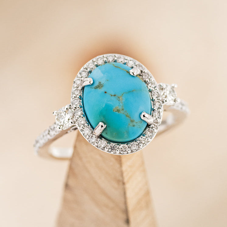 "KB" - Oval Turquoise Engagement Ring With Diamond Halo & Accents - Ready To Ship