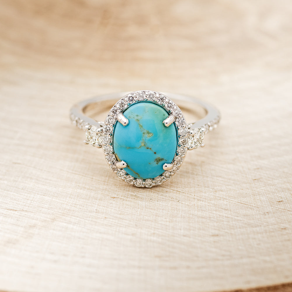 "KB" - Oval Turquoise Engagement Ring With Diamond Halo & Accents - Ready To Ship