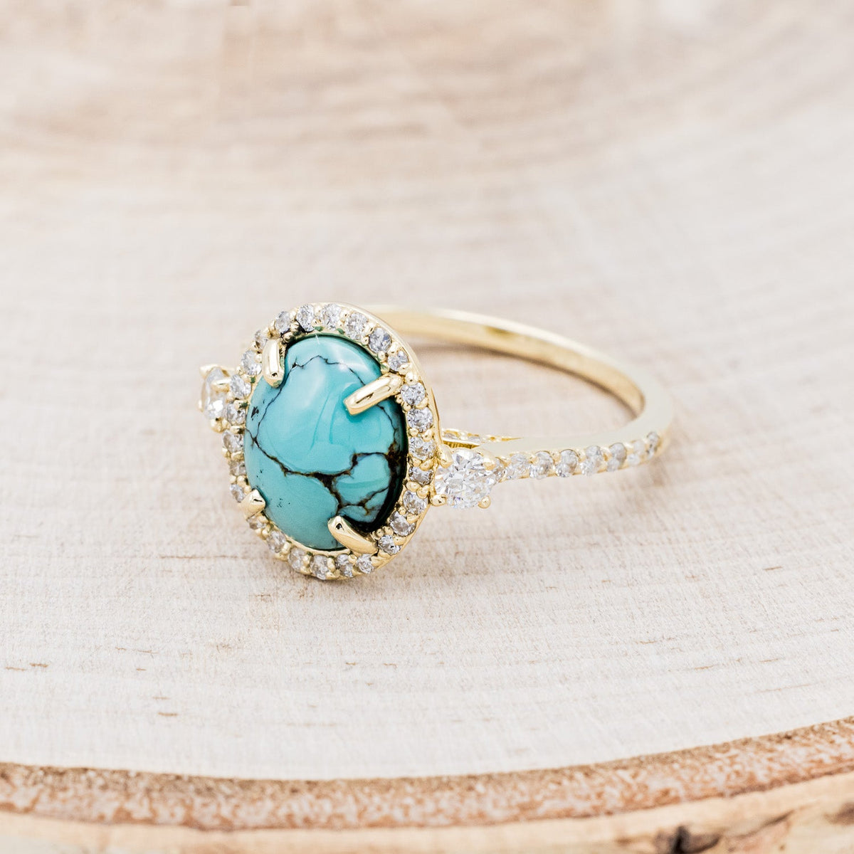 "KB" - Oval Turquoise Engagement Ring With Diamond Halo & Accents - Ready To Ship