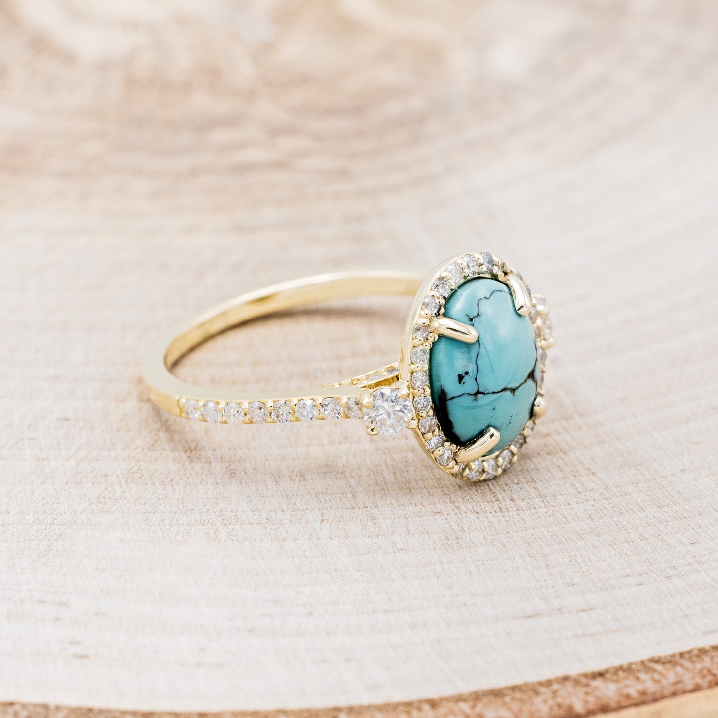 "KB" - Oval Turquoise Engagement Ring With Diamond Halo & Accents - Ready To Ship