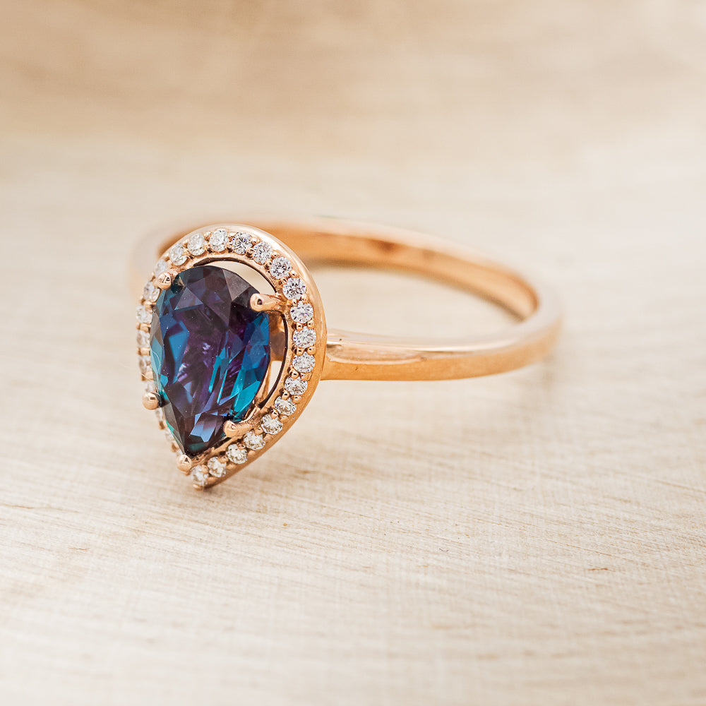 "Clariss" - Pear Cut Engagement Ring With Diamond Accents & A Contoured Stacker