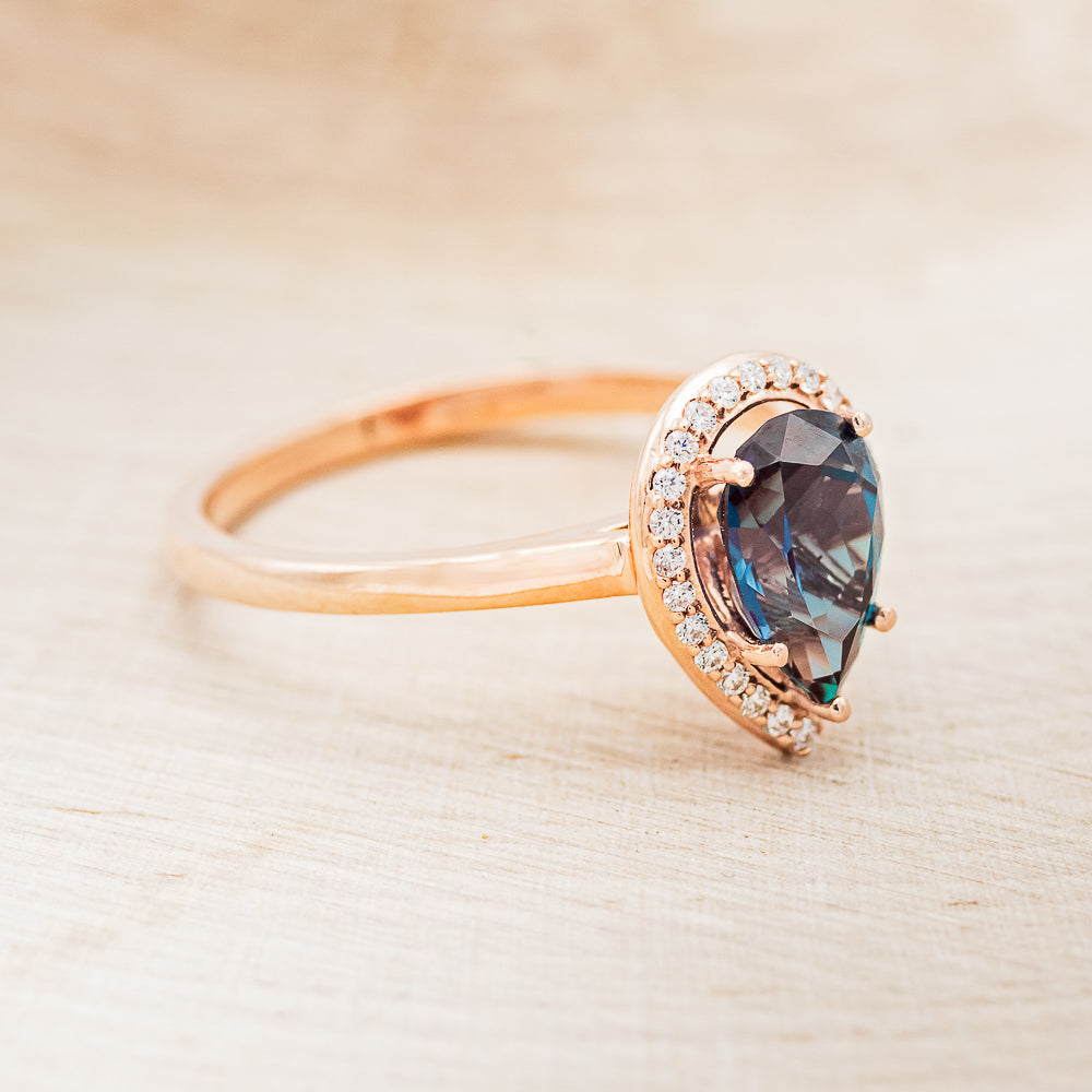 "Clariss" - Pear Cut Engagement Ring With Diamond Accents & A Contoured Stacker