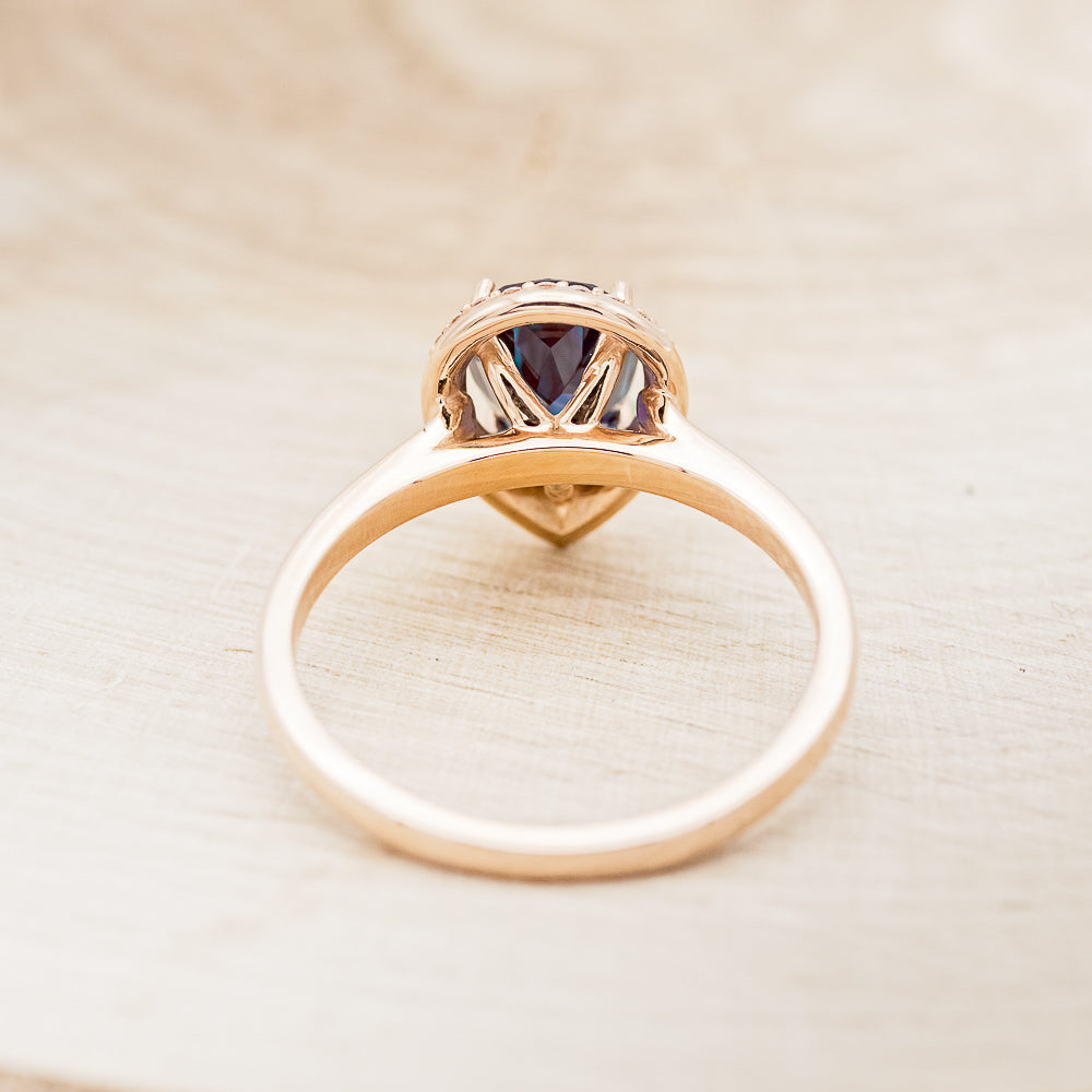 "Clariss" - Pear Cut Engagement Ring With Diamond Accents & A Contoured Stacker