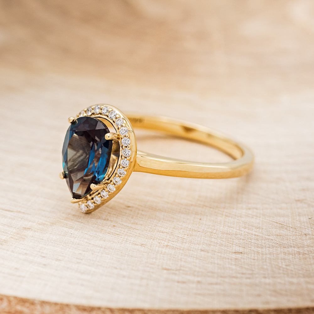 "Clariss" - Pear Cut Engagement Ring With Diamond Accents & A Contoured Stacker
