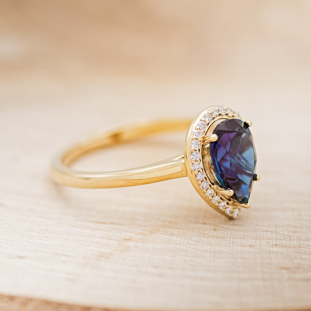 "Clariss" - Pear Cut Engagement Ring With Diamond Accents & A Contoured Stacker