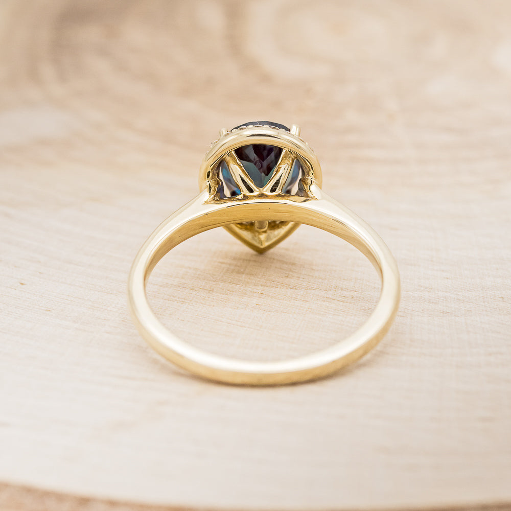 "Clariss" - Pear Cut Engagement Ring With Diamond Accents & A Contoured Stacker