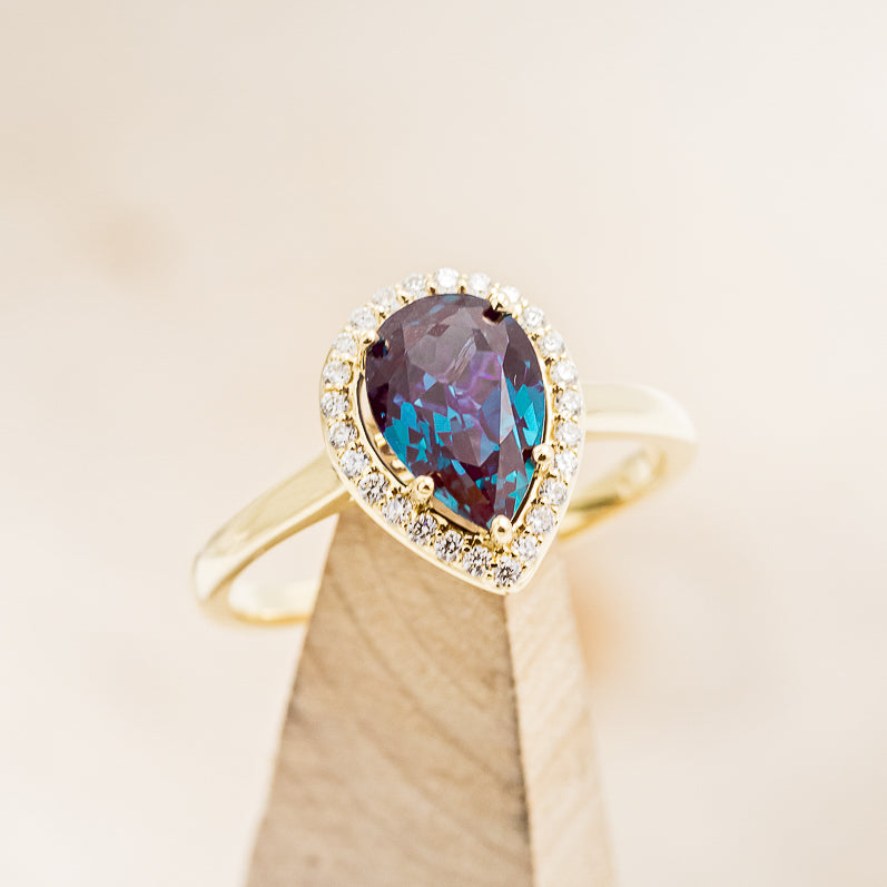 "Clariss" - Pear Cut Engagement Ring With Diamond Accents & A Contoured Stacker