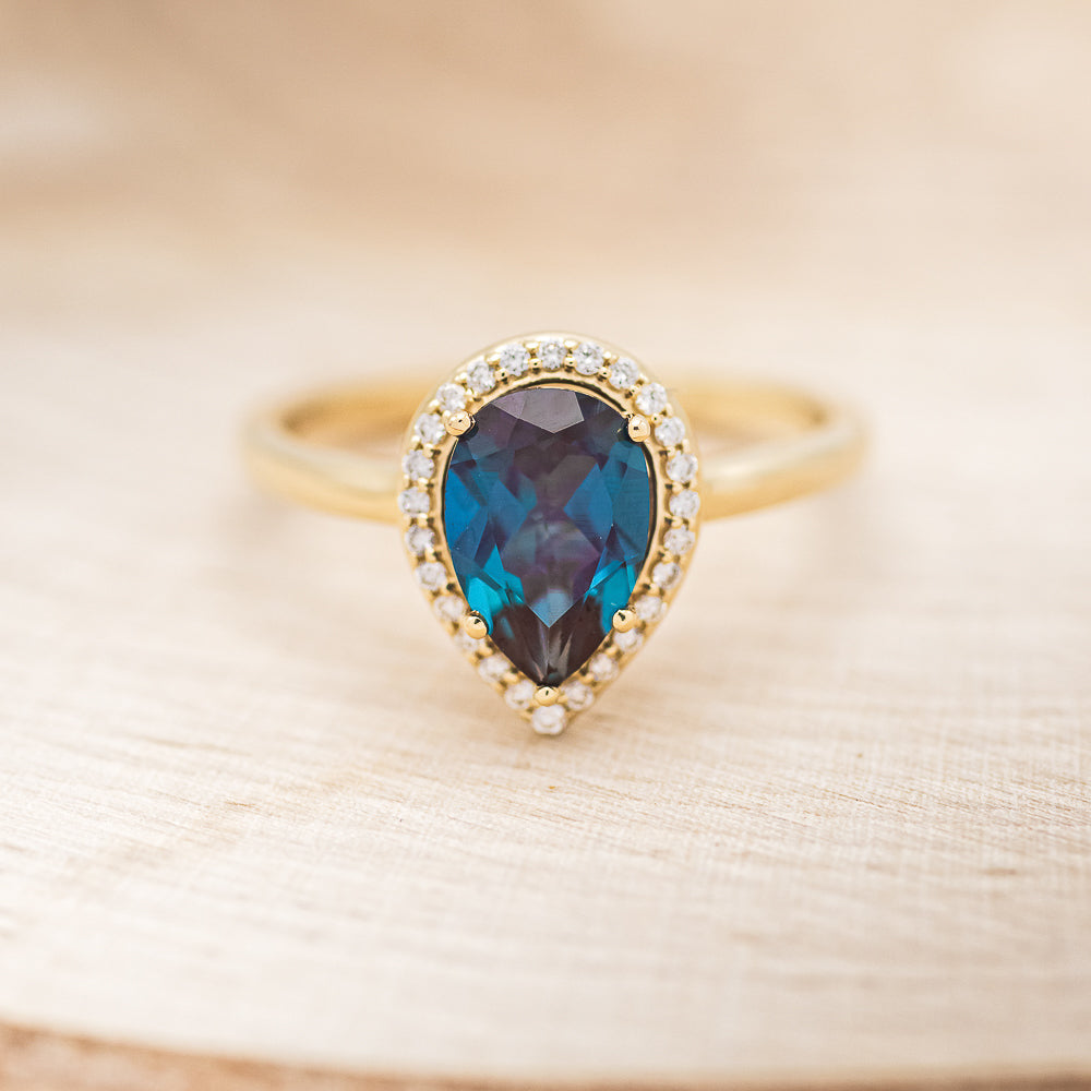 "Clariss" - Pear Cut Engagement Ring With Diamond Accents & A Contoured Stacker