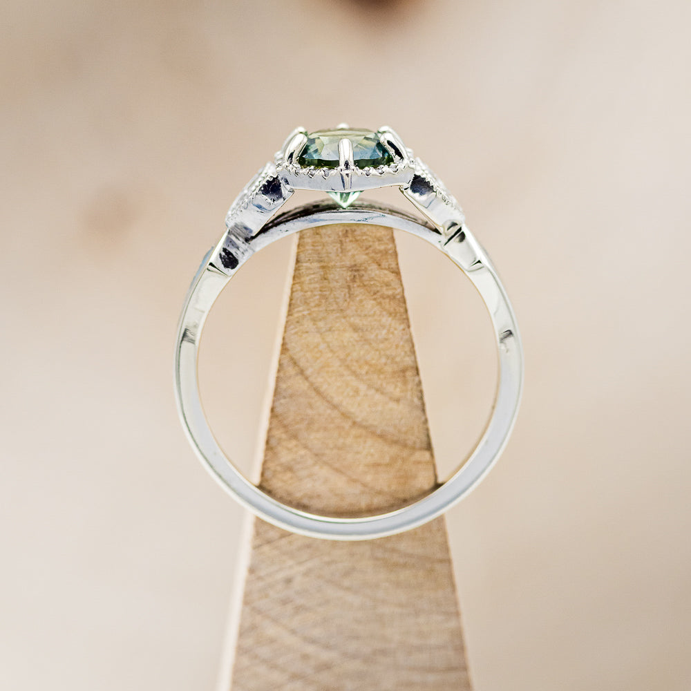 "Lucy In The Sky" Petite - Round Cut Montana Sapphire Engagement Ring With Diamond Accents & Turquoise Inlays