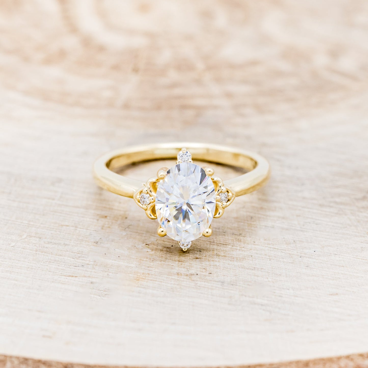 "Zella" - Oval Cut Moissanite Engagement Ring With Diamond Accents