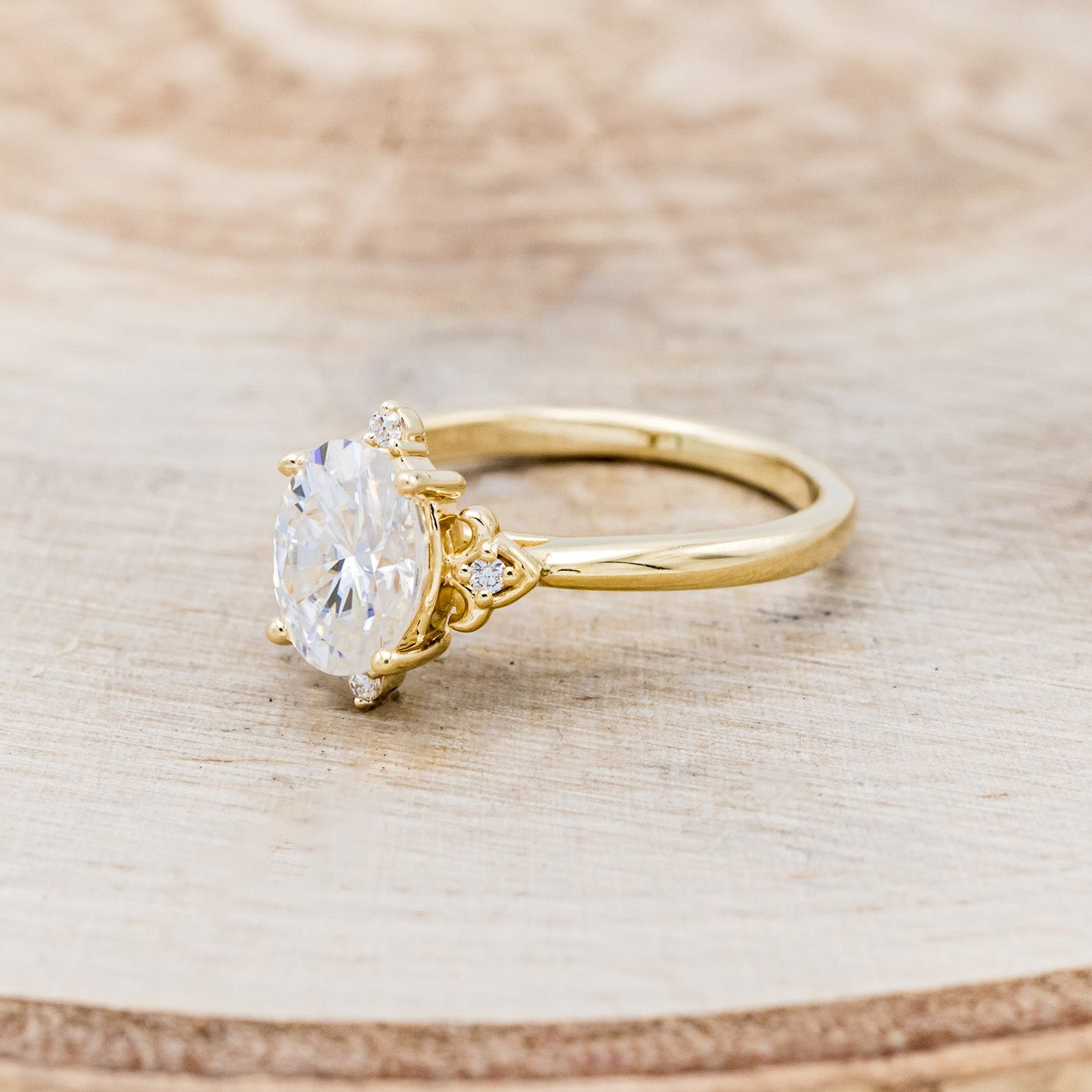 "Zella" - Oval Cut Moissanite Engagement Ring With Diamond Accents